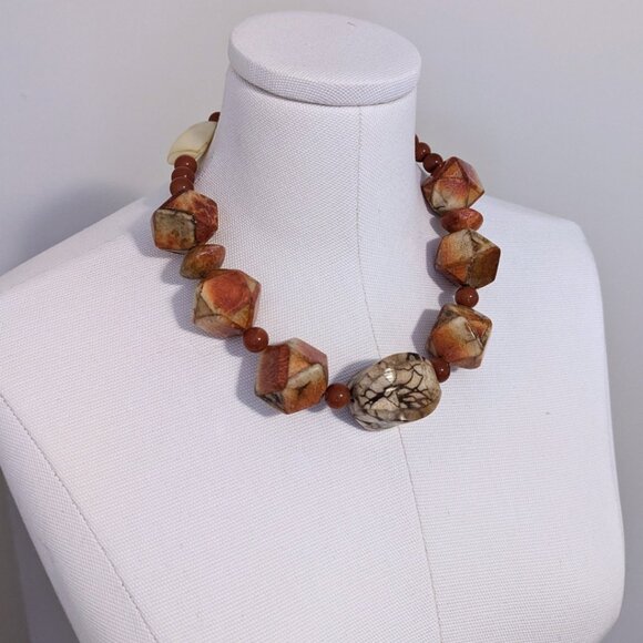 Retro Chunky Beaded Necklace Toggle Clasp Party Statement Glam - Picture 7 of 8